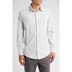 Mizzen+Main Leeward Collection trim fit button-up white blue check shirt XL
